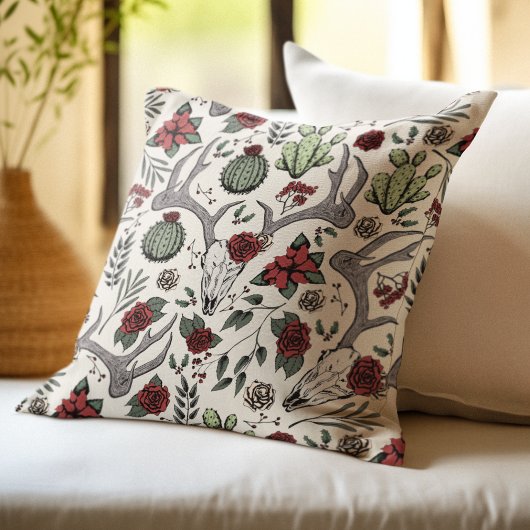 ファームハウスクリスマスフローラシカスカル〔雄ジカの〕枝角 クッション