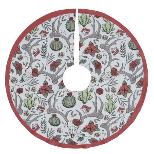 ファームハウスクリスマスフローラシカスカル〔雄ジカの〕枝角 ブラッシュドポリエステルツリースカート (正面)