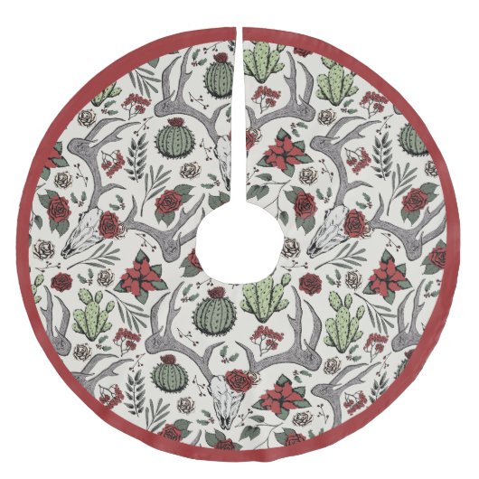 ファームハウスクリスマスフローラシカスカル〔雄ジカの〕枝角 ブラッシュドポリエステルツリースカート (正面)