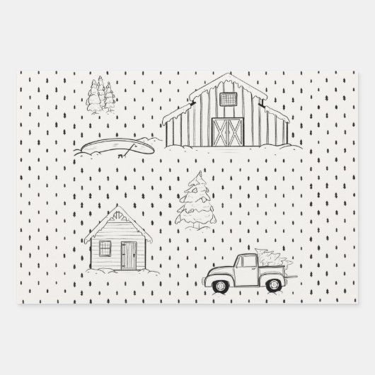 ファームハウスクリスマスラッピング紙 ラッピングペーパーシート (正面)