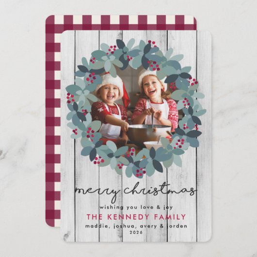 ファームハウスクリスマスリースフォトホリデーカード シーズンカード (正面/裏面)