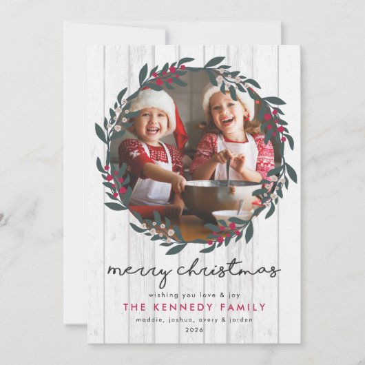 ファームハウスクリスマスリースフォトホリデーカード シーズンカード (正面)