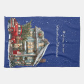 ファームハウスクリスマスレッドトラックへようこそ キッチンタオル (横)