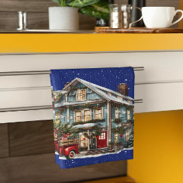 ファームハウスクリスマスレッドトラックへようこそ キッチンタオル