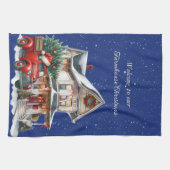ファームハウスクリスマスレッドトラックへようこそ キッチンタオル (横)