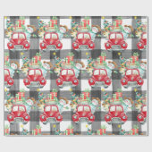 ファームハウスクリスマスヴィンテージレッドトラックとプレイド ラッピングペーパー (フラット)