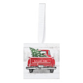ファームハウスクリスマスヴィンテージレッドトラックファミリーフォト キューブオーナメント (正面)