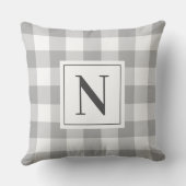 ファームハウスグレーギンガムチェックプラッドモノグラム クッション (裏面)