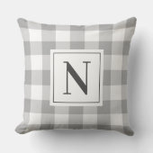 ファームハウスグレーギンガムチェックプラッドモノグラム クッション (正面)