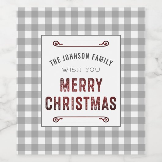 ファームハウスグレーギンガムメリークリスマス ワインラベル (シングルラベル)