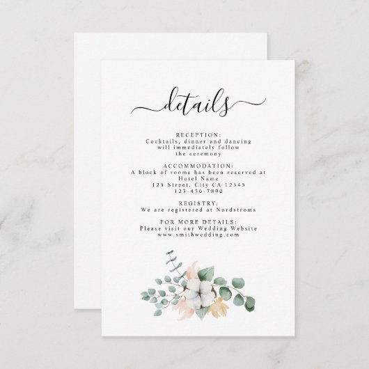 ファームハウスコットンユーカリ結婚ス詳細カード 出欠カード (正面/裏面)