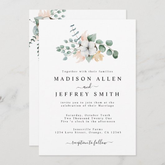 ファームハウスコットンユーカリ結婚式招待状 案内状 (正面/裏面)