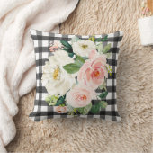 ファームハウスコテージブラックバッファローチェックフローラ クッション (ブランケット)