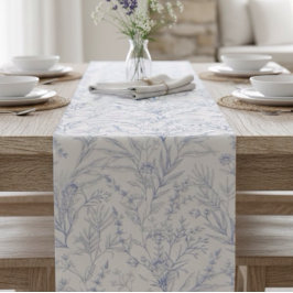 ファームハウスコテージブルーアンドホワイトボタニカル ショートテーブルランナー