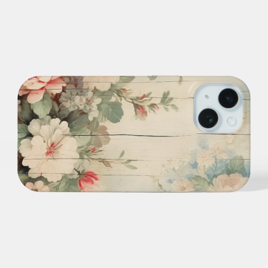 ファームハウスコテージ素朴フローラオンバーンサイディング iPhone 15ケース (裏面横)