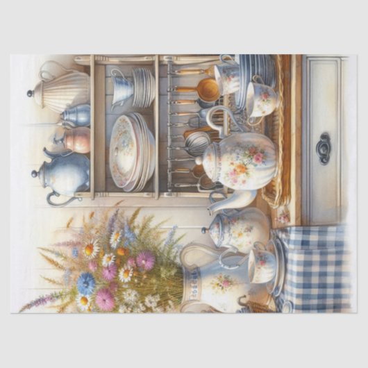 ファームハウスコーヒーポットとワイルドフラワーのティッシュペーパー 薄葉紙 (正面)