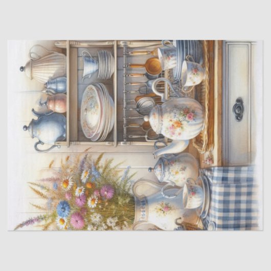 ファームハウスコーヒーポットとワイルドフラワーティッシュペーパー 薄葉紙 (正面)