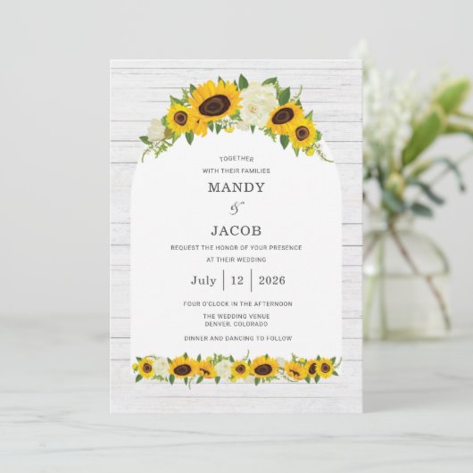 ファームハウスサンフラワー素朴デジ結婚タル 招待状 (スタンド正面)