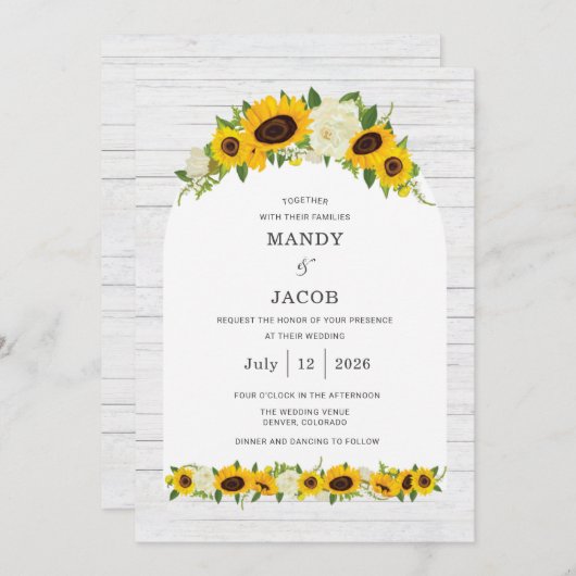 ファームハウスサンフラワー素朴デジ結婚タル 招待状 (正面/裏面)