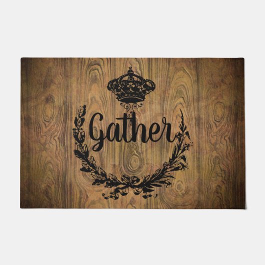 ファームハウスシックバーンウッド秋リースギャザー ドアマット (正面)