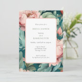 ファームハウスシックピンクグリーンブライダルシャワーw/QRコード 招待状 (スタンド正面)