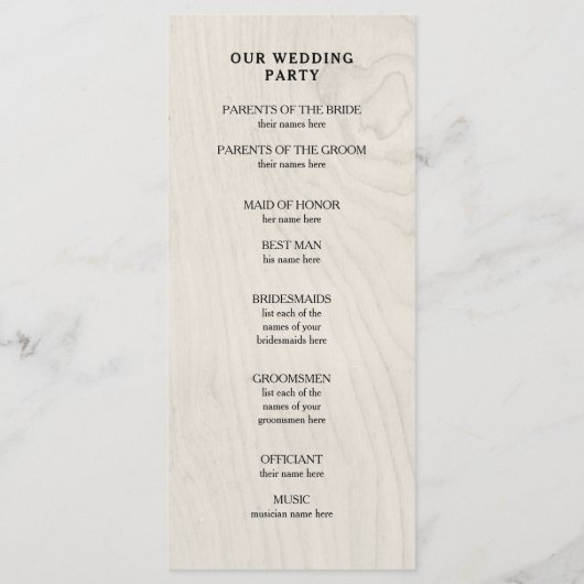 ファームハウスシック |ハートと木材結婚式 プログラム (裏面)