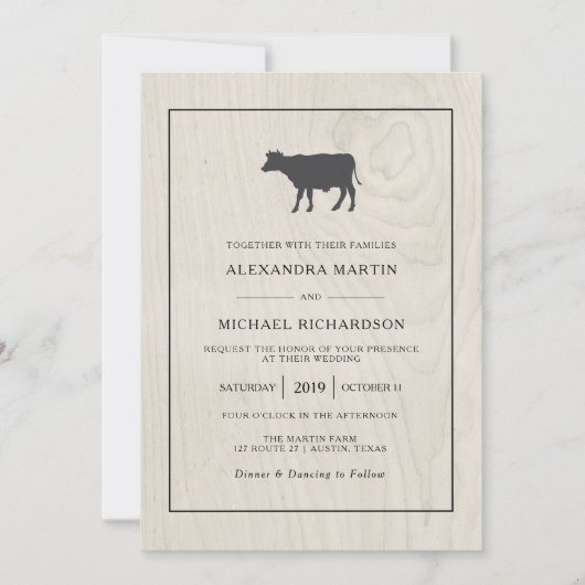 ファームハウスシック |白い木(牛結婚付) 招待状 (正面)