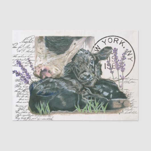 ファームハウスシャビーシック牛と子牛ティッシュペーパー 薄葉紙 (正面)