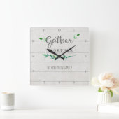 ファームハウスシープラップウッドシンプルリーフギャザー スクエア壁時計 (ホーム)