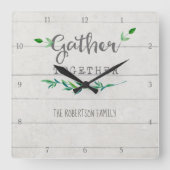 ファームハウスシープラップウッドシンプルリーフギャザー スクエア壁時計 (正面)
