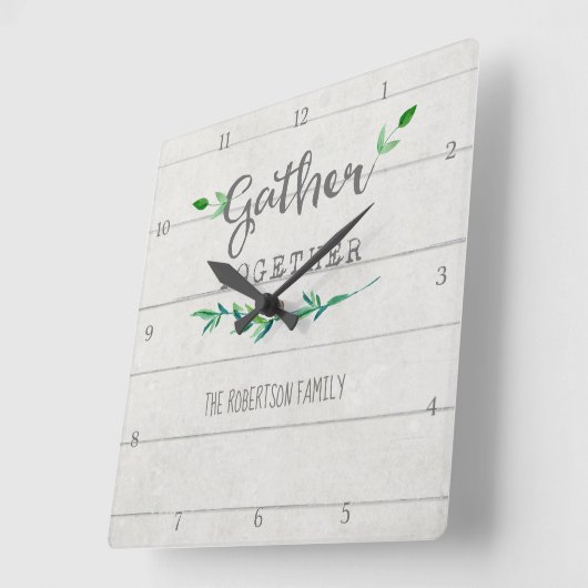 ファームハウスシープラップウッドシンプルリーフギャザー スクエア壁時計 (傾斜)