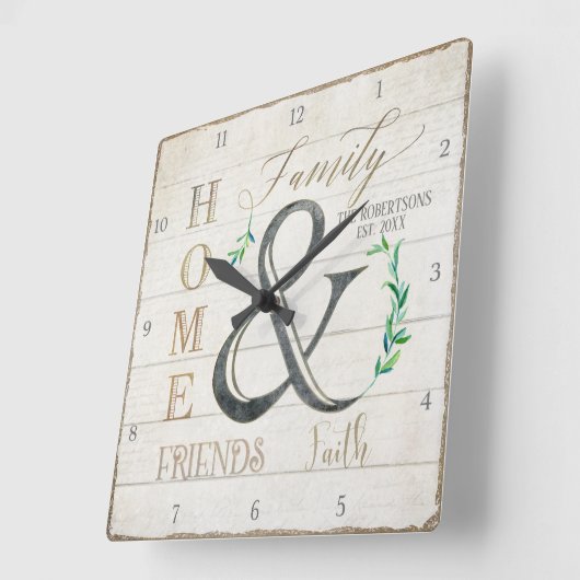 ファームハウスシープラップウッドホームフレンズファミリー名 スクエア壁時計 (傾斜)