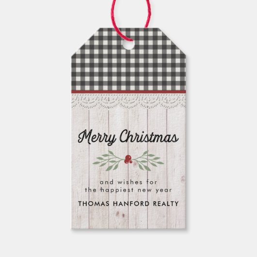 ファームハウスシープラップ&バッファローチェッククリスマス ギフトタグ (正面)