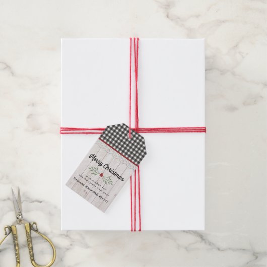 ファームハウスシープラップ&バッファローチェッククリスマス ギフトタグ (より糸付き)