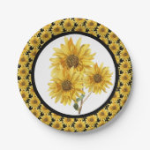 ファームハウススタイルのひまわりフラワーリング ペーパープレート (正面)