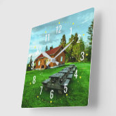 ファームハウススタイルインザガーデン素朴 – 屋外 スクエア壁時計 (傾斜)