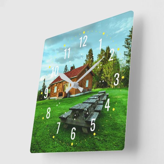 ファームハウススタイルインザガーデン素朴 – 屋外 スクエア壁時計 (傾斜)