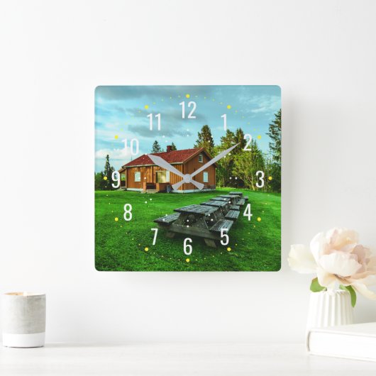 ファームハウススタイルインザガーデン素朴 – 屋外 スクエア壁時計 (ホーム)
