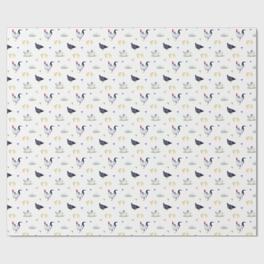 ファームハウススタイルウォーターカラーヘンズローター&チックス ラッピングペーパー (フラット)