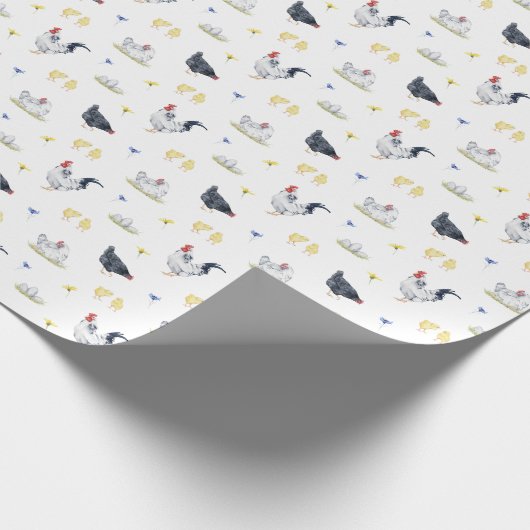 ファームハウススタイルウォーターカラーヘンズローター&チックス ラッピングペーパー (角)