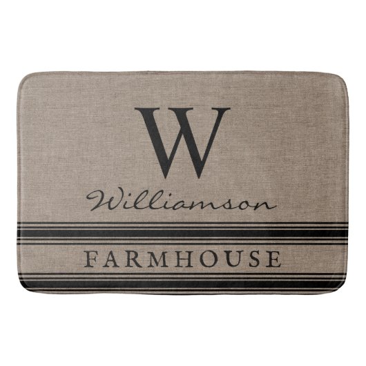 ファームハウススタイルバモノグラムのーラップファミリー名 バスマット (正面)