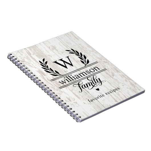 ファームハウススタイルローレルモノグラムファミリーネームレシピ ノートブック (右側)