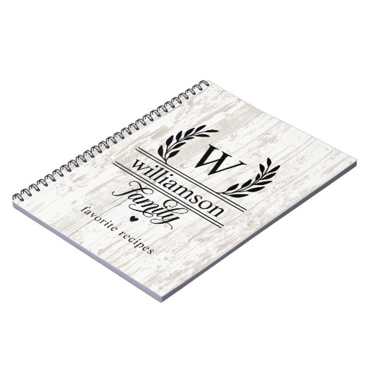ファームハウススタイルローレルモノグラムファミリーネームレシピ ノートブック (左側)