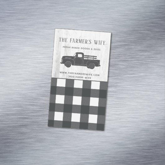 ファームハウススタイル白黒バッファロープレイドウッド マグネット名刺 (インサイチュ)