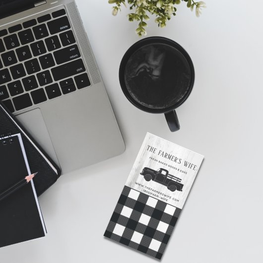 ファームハウススタイル白黒バッファロープレイドウッド マグネット名刺