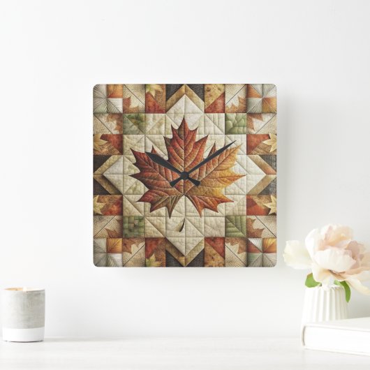 ファームハウススタイル秋秋リーフウォールクロック スクエア壁時計 (ホーム)