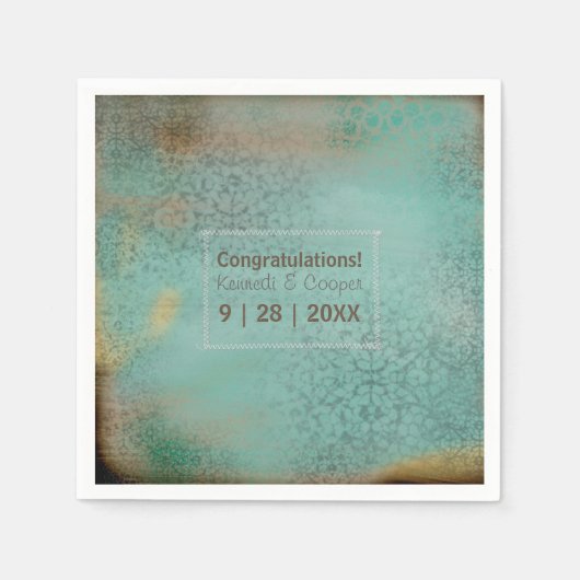 ファームハウススタイル素朴ティール(緑がかった色)レースパーソナライズ スタンダードカクテルナプキン (正面)