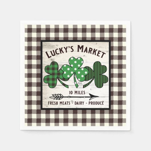 ファームハウスセントパトリックの日シャムロックデカップアート スタンダードカクテルナプキン (正面)