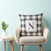 ファームハウスソフトブラックギンガムチェックプレイドモノグラム クッション (椅子)