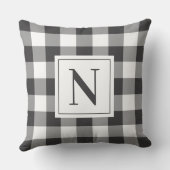ファームハウスソフトブラックギンガムチェックプレイドモノグラム クッション (裏面)
